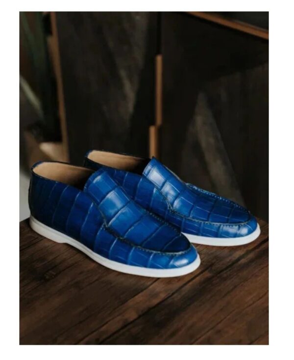 Royal Blue Crocodile Skin Loafers