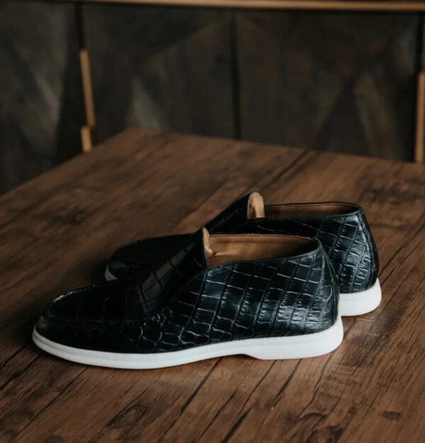 Black Crocodile Skin Loafers