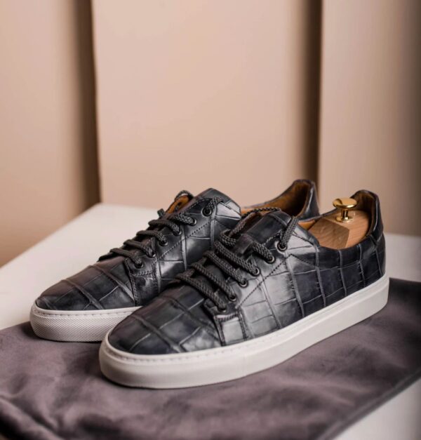 Grey Crocodile Skin Sneakers