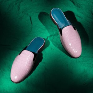 Rose Crocodile Skin Mules