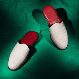 White Crocodile Skin Mules Low